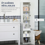 Meuble colonne rangement salle de bain 2 placards 3 étagères réglables style contemporain 30 x 28 x 152,5 cm blanc-4