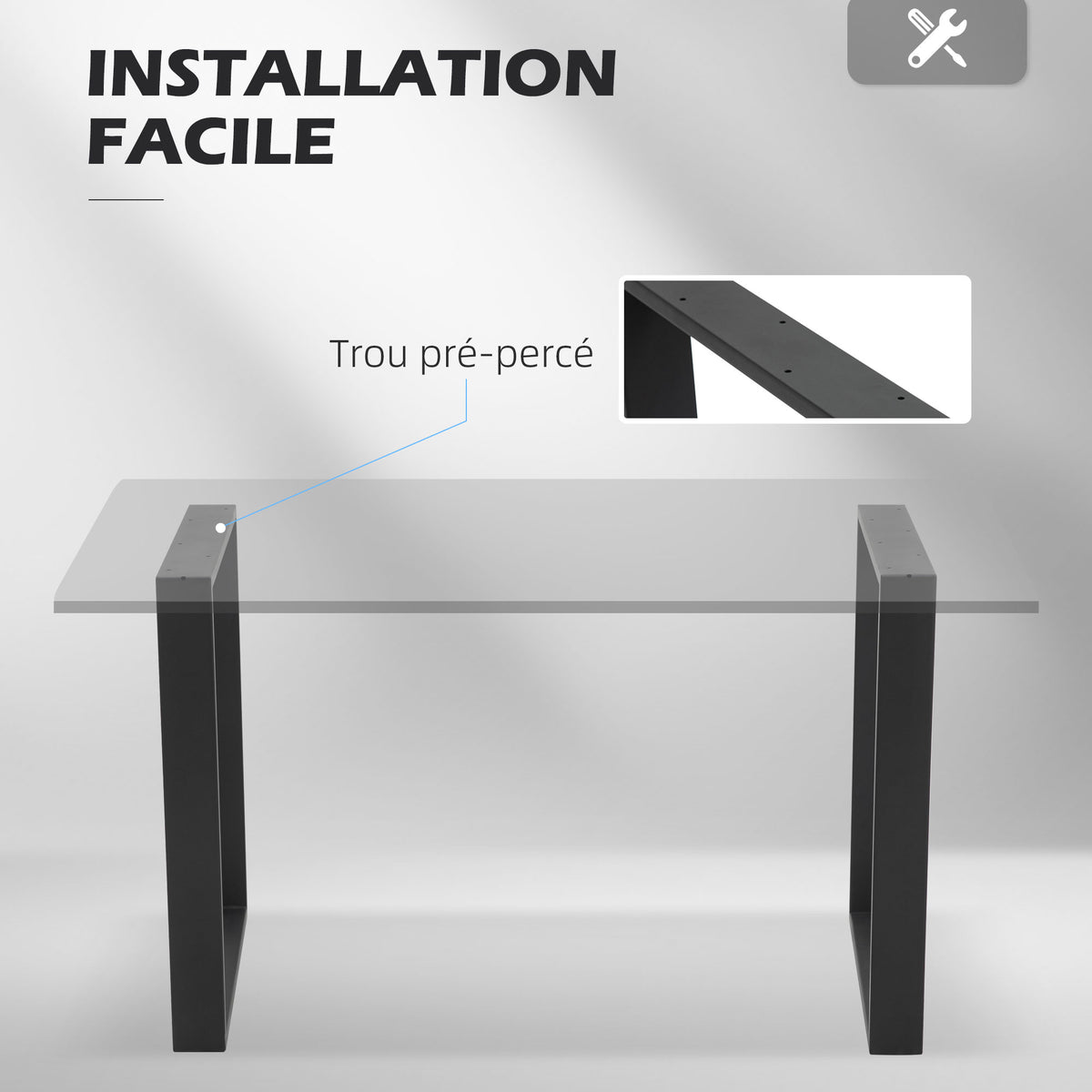 Lot de 4 pieds rectangulaires en acier noir pour table - hauteur 72 cm - design contemporain-3