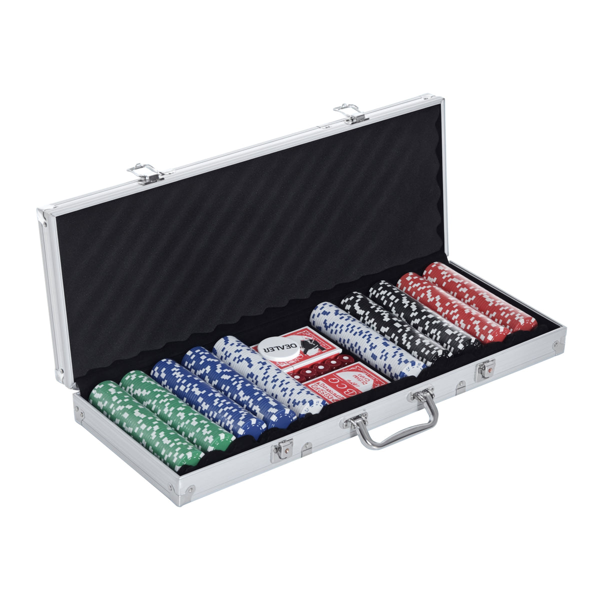 Mallette de Poker Coffret de Poker Complet avec 500 jetons 2 Jeux de Cartes + 5 dés Bouton Dealer 2 clés alu.-0
