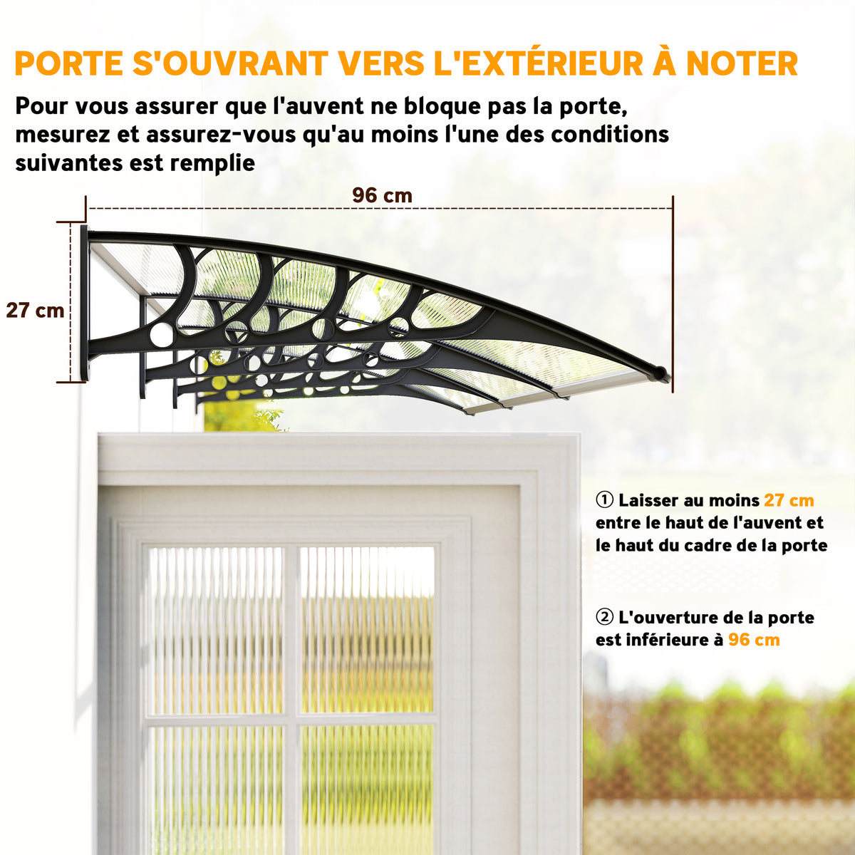 Auvent de porte toit marquise en polycarbonate auvent de porte d'entrée bord en aluminium contre la pluie et UV-6