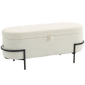 Banc de rangement, banc coffre de rangement en tissu bouclette avec couvercle relevable et pieds en acier, crème-0