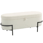 Banc de rangement, banc coffre de rangement en tissu bouclette avec couvercle relevable et pieds en acier, crème-0