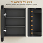 Armoire Murale Salle de Bain avec Miroir, 40 x 10 x 51 cm, avec Porte Miroir à Fermeture Douce et Étagères Réglables, Noir-6