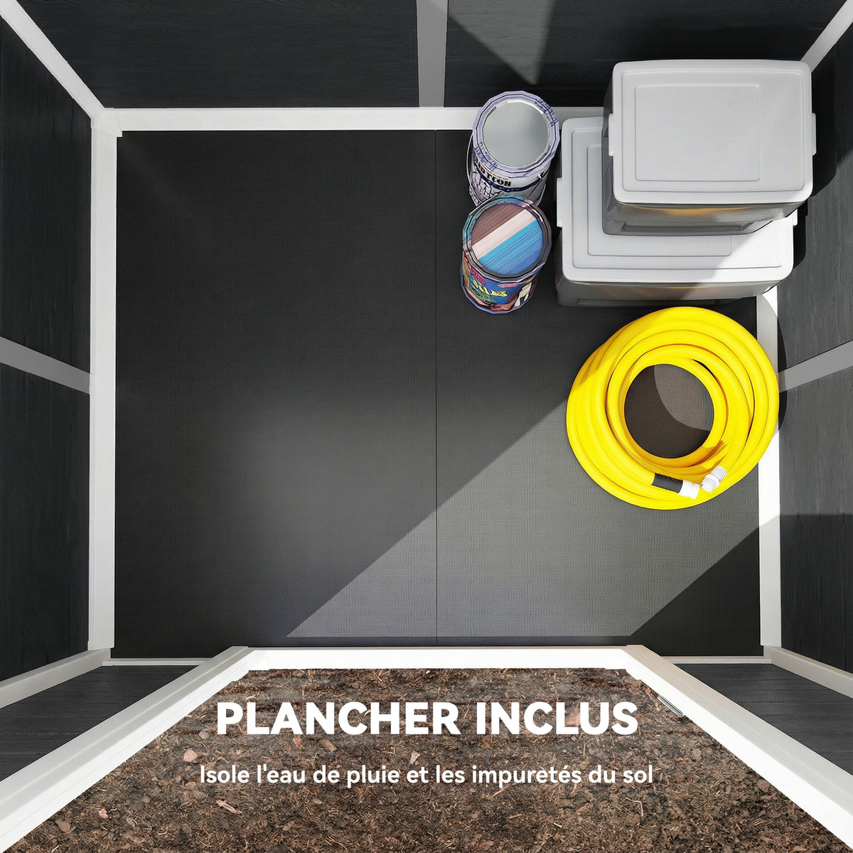 Abri de jardin en plastique avec plancher porte verrouillable fenêtre et ventilation 128 x 104 x196 cm gris-3