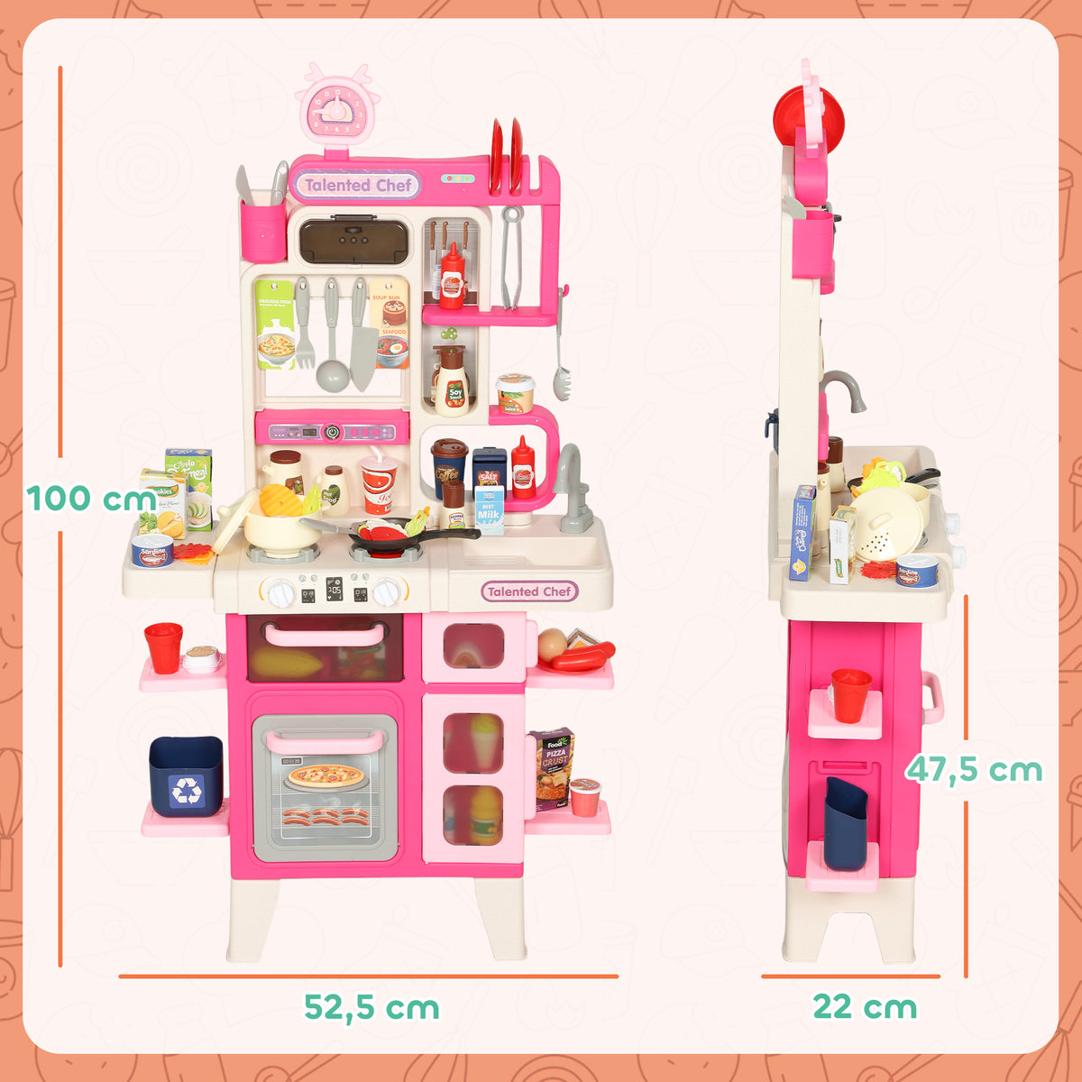 Cuisine enfant jouet d'imitation, dinette pour enfant avec lumières et sons réalistes, 52,5 x 22 x 100 cm, rose-2