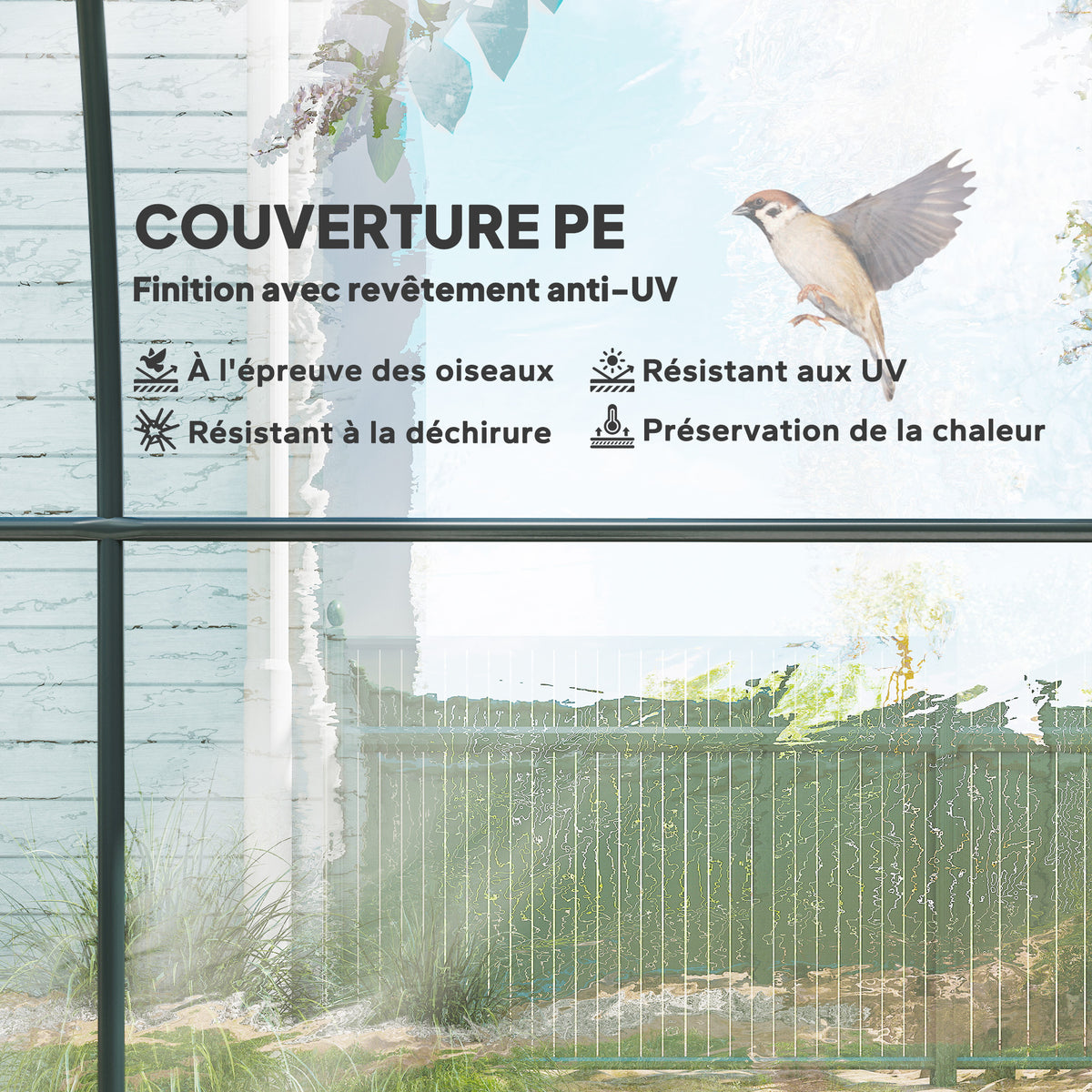Serre de Jardin Tunnel 6 m² 3L x 2l x 2H m châssis Tubulaire renforcé Porte zippée 2 fenêtres enroulables - transparent-3