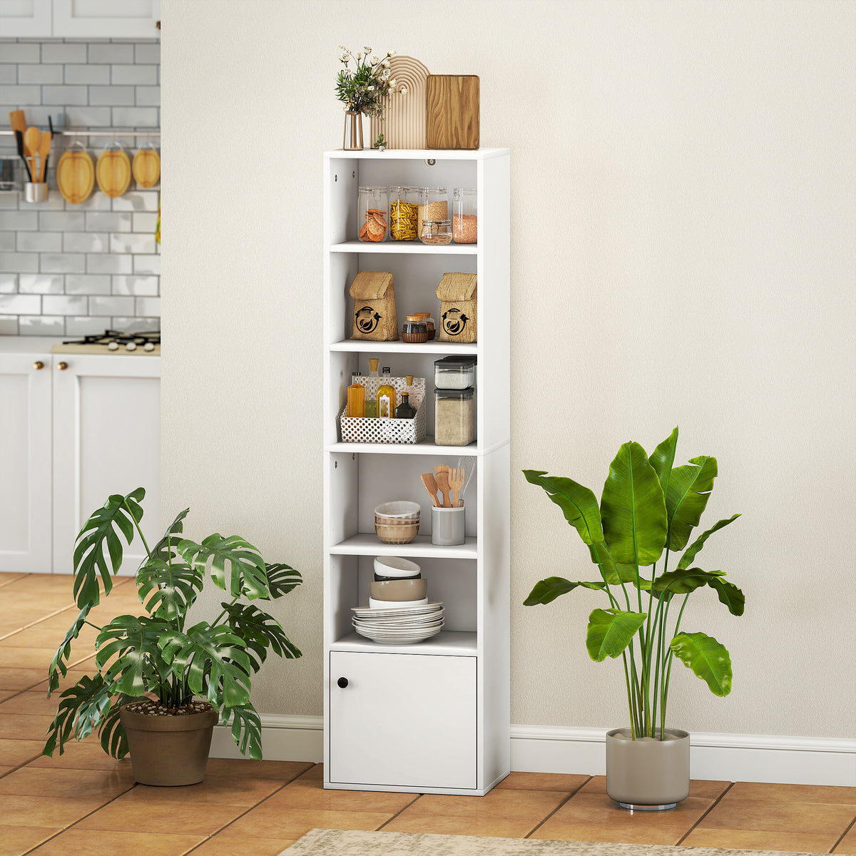 Bibliothèque meuble de rangement 6 niveaux avec 3 étagères réglables et placard, style moderne 40 x 30 x 156 cm blanc-7