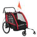 Remorque vélo enfant 2 en 1, poussette vélo bébé 2 places, guidon réglable, frein à main, ceinture de sécurité, rouge-0