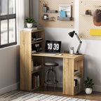 Bureau Informatique avec étagère de rangement Bureau d'angle bibliothèque adjacente Multi-rangements Chêne-9