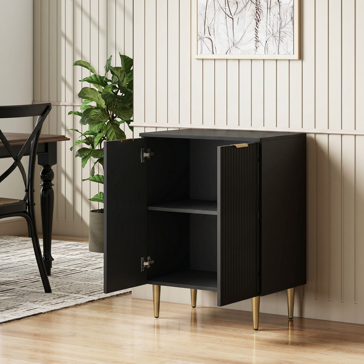Buffet Cuisine, Meuble de Rangement avec 2 Portes, Étagère Réglable, Pieds Métalliques Surélevés, 60 x 40 x 80 cm, Noir-1