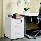 Caisson de bureau rangement bureau sur roulettes 3 tiroirs 1 verrouillable 1 trieur dossiers en bois blanc-6