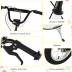 Trottinette enfants, grandes roues pneumatiques 12 pouce en caoutchouc, charge 100 kg, trottinette tout terrain avec double freins, hauteur réglable et béquille latérale, 5 à 12 ans, blanc-5