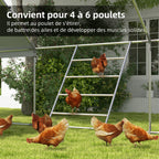 Grand perchoir échelle pour poules 4 niveaux avec barreaux en bois et structure métal 140 x 86 x 2,5 cm argent naturel-5