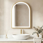 Armoire murale salle de bain avec miroir et éclairage LED, porte arquée, anti-buée, 50x14,5x70cm, doré-9