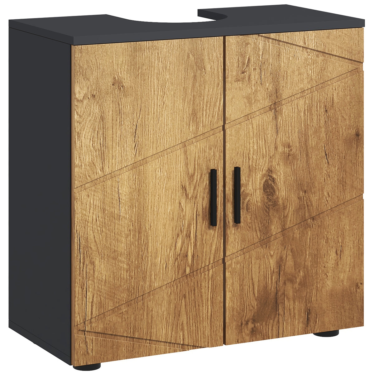 Meuble sous vasque lavabo meuble de salle de bain 2 portes avec étagère 60 x 30 x 60 cm gris anthracite et aspect bois-0