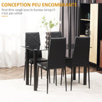 Ensemble de table à manger avec 4 chaises plateau en verre trempé, pieds en acier, pour cuisine salon noir-5