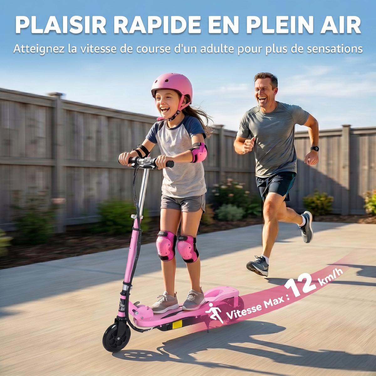 Trottinette électrique pliante pour enfant de 7+ans, 120W Vitesse max 12km/h, 75x36x82-93 cm rose-4