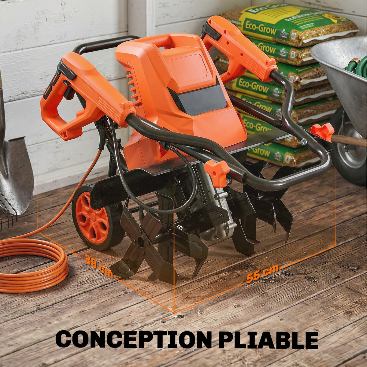 Motobineuse Électrique Motoculteur 1500W 6 Lames 65Mn Largeur 40cm Profondeur 20cm Pliable et Étanche IPX4 Orange-8