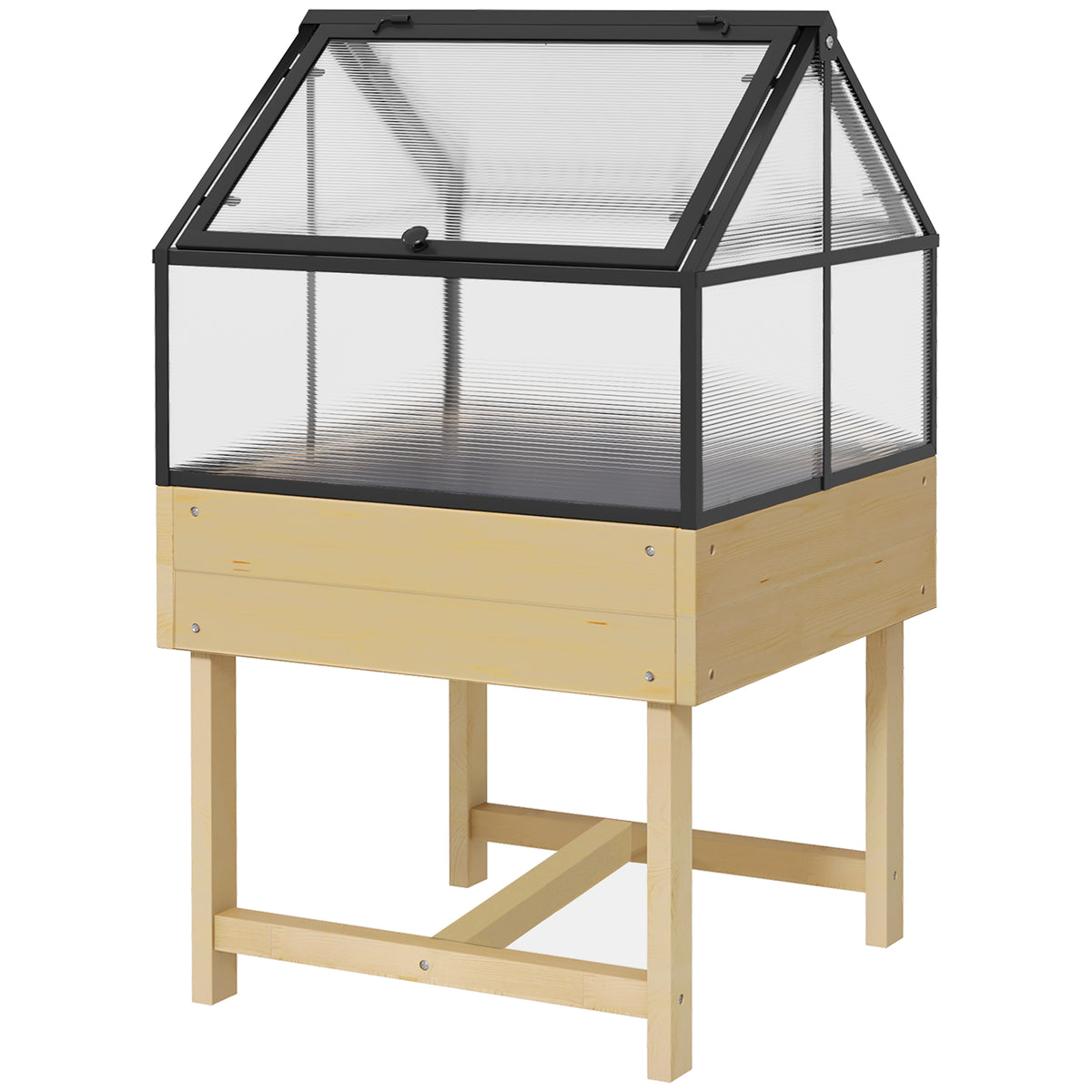 Mini Serre sur Pieds dim. 60L x 57l x 103H cm double toit ouvrable Panneaux de Polycarbonate, acier, Bois Sapin traité-0