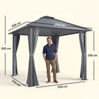 Tonnelle de jardin pour terrasse avec 4 parois latérales double toit protection solaire 3 x 3 m gris-2