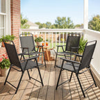 Lot de 4 chaises de jardin pliantes avec accoudoirs, chaises d'extérieur avec assise large en textilène, noir-1