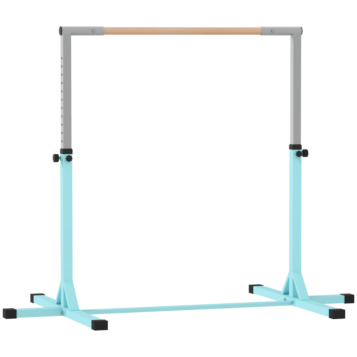 Barre fixe de gymnastique pour enfant, hauteur réglable 13 niveaux de 92-150 cm, en acier et bois en hêtre, cyan-0