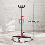 Vérin de fosse hydraulique, cric de levage 500 kg, avec roues pivotantes et pédale, acier, 58 x 58 x 110-191,5 cm rouge-2