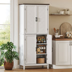 Buffet haut cuisine 6 niveaux, armoire de cuisine, 4 portes à chevrons et 4 étagères réglables, 76x40x178,5cm, blanc-9