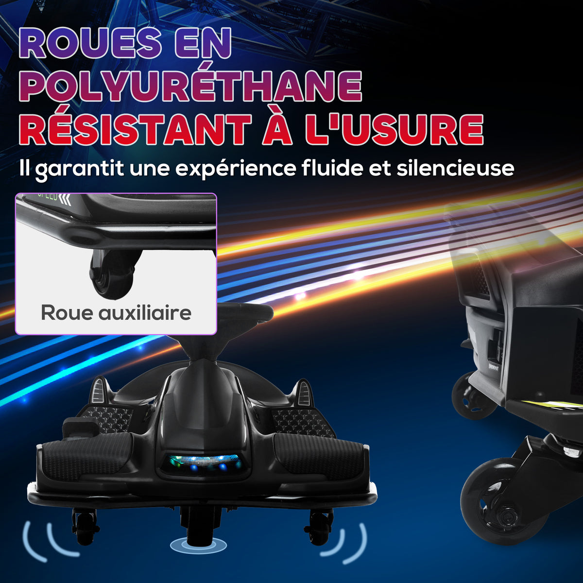 Kart électrique pour enfant 12V, karting enfant, vitesse réglable 3-8 km/h, mode de dérive, 90 x 53 x 99 cm, noir-5