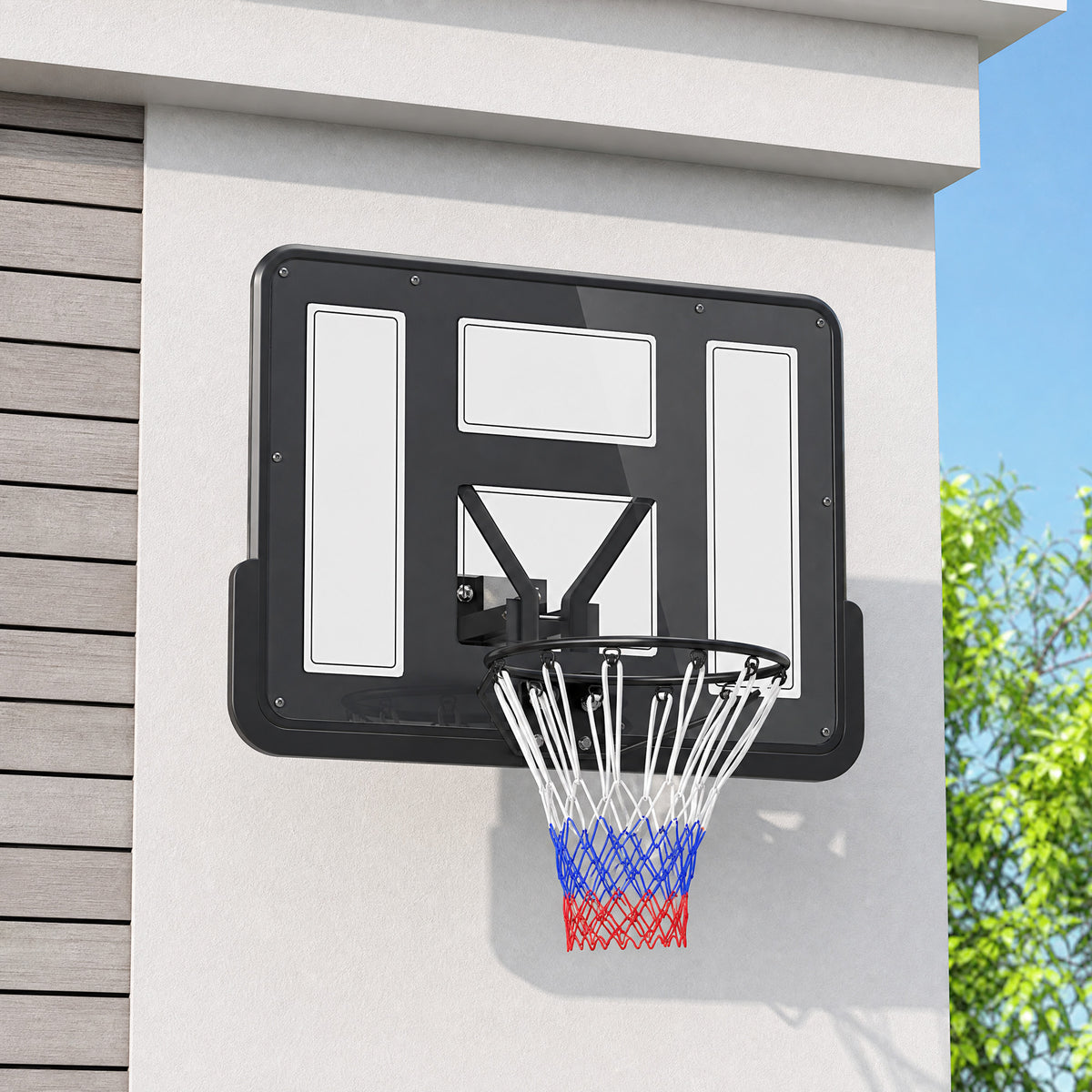 Panier de basket mural panier basket avec panneau incassable cerceau en acier et filet indéchirable 110L x 75H cm noir-1