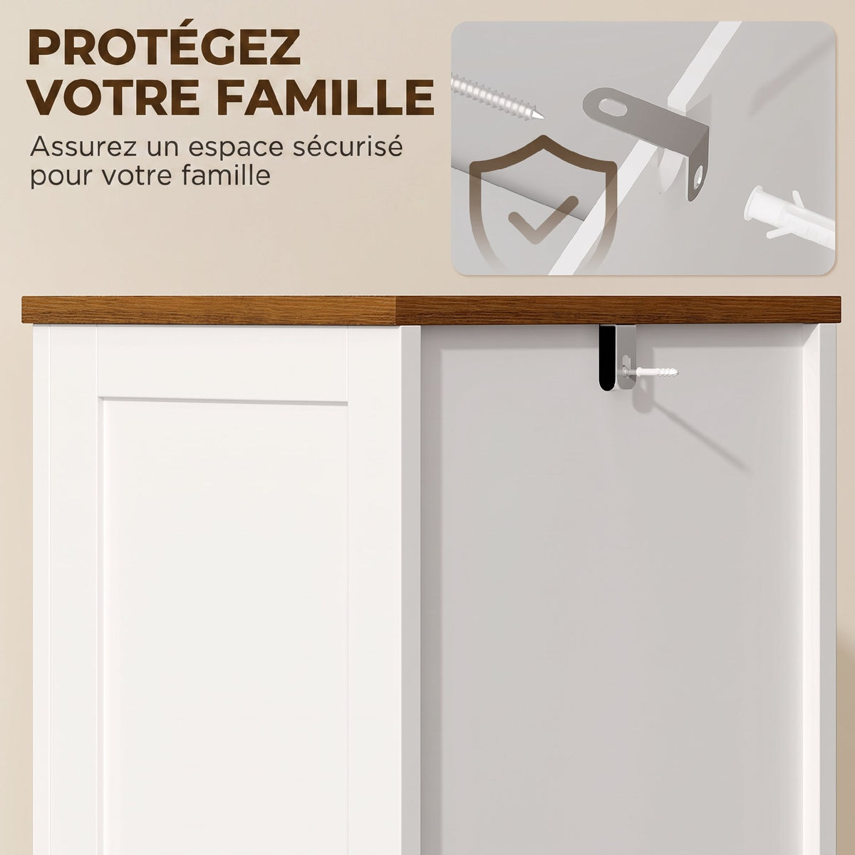Meuble de salle de bain, meuble de rangement, 2 portes, tiroir, compartiment ouvert et étagères réglables, blanc-6