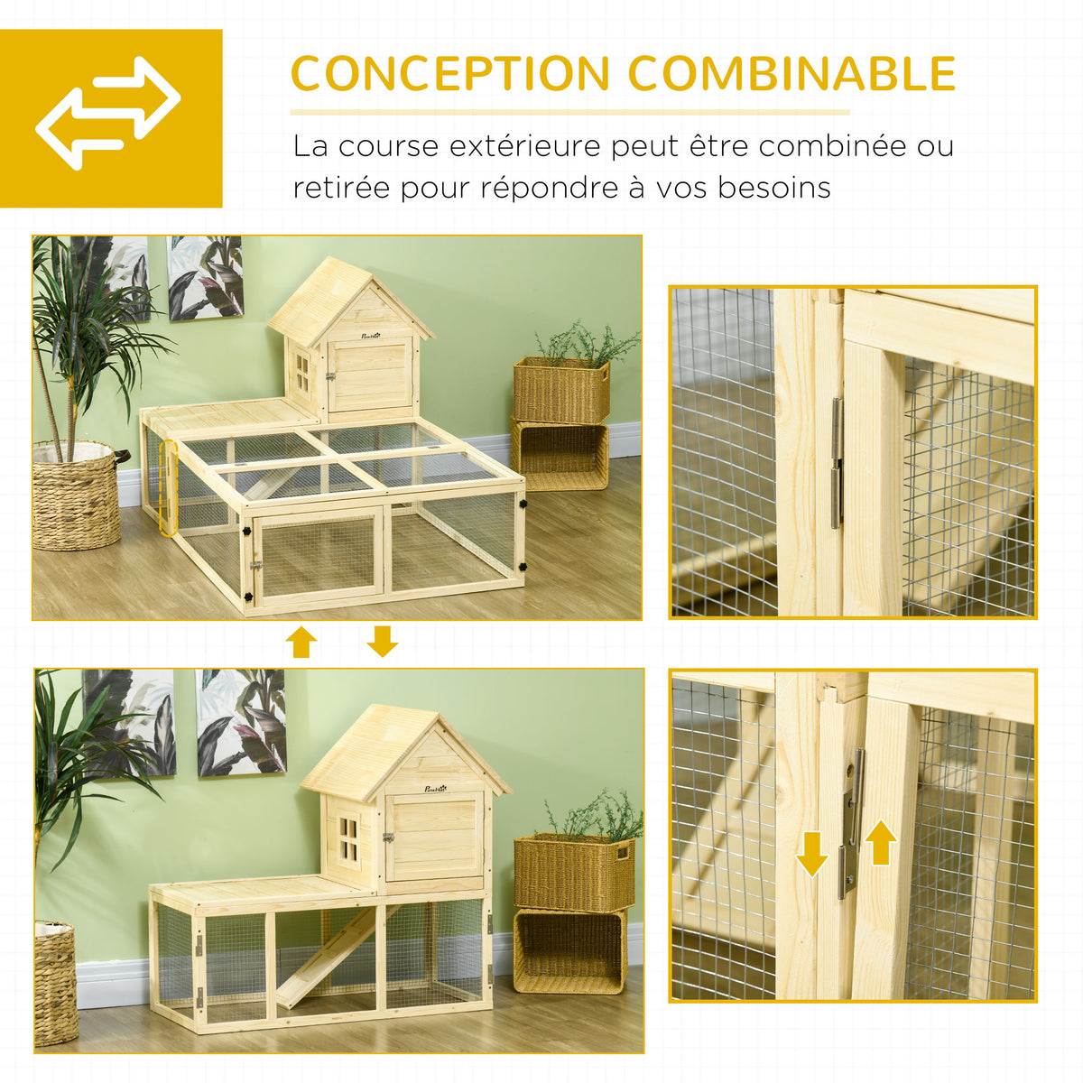 Clapier en bois enclos pour animaux villa pour lapin 2 niveaux avec aire de course rampe et portes verouillables-7