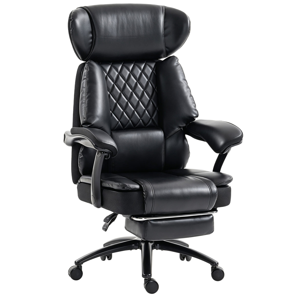 Fauteuil de Bureau Grande Taille, Chaise de Direction Ergonomique en PU 225 Kg, Appui-Tête Réglable, Noir-0