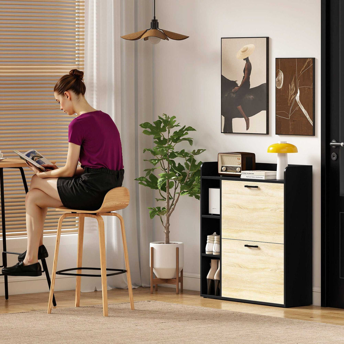 Meuble à chaussures 15 paires, armoire à chaussures moderne avec 2 tiroirs rabattables, 83x24x90,5cm, noir-8