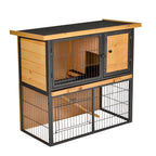Clapier à lapin cage à lapin 2 niveaux 3 portes verrouillables rampe toit ouvrant bitûmé métal époxy pin pré-huilé-0