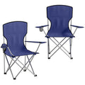 Lot de 2 Chaises de Camping Pliantes avec Porte-Gobelet, Sac de Transport, Dossier Haut, 88x57x97cm, Bleu Foncé-0