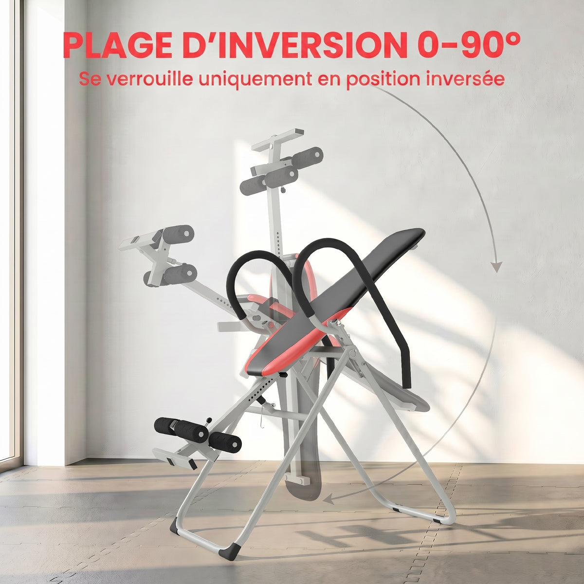 Table d'Inversion Pliable en Acier, Inversion 0-90°, Verrou de Cheville Réglable, 122x59x130cm, Rouge-3