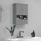 Armoire murale de salle de bain, armoire de toilette, avec portes, étagère, 2 tiroirs, 50,8l x 17,8P x 66H cm, gris-9
