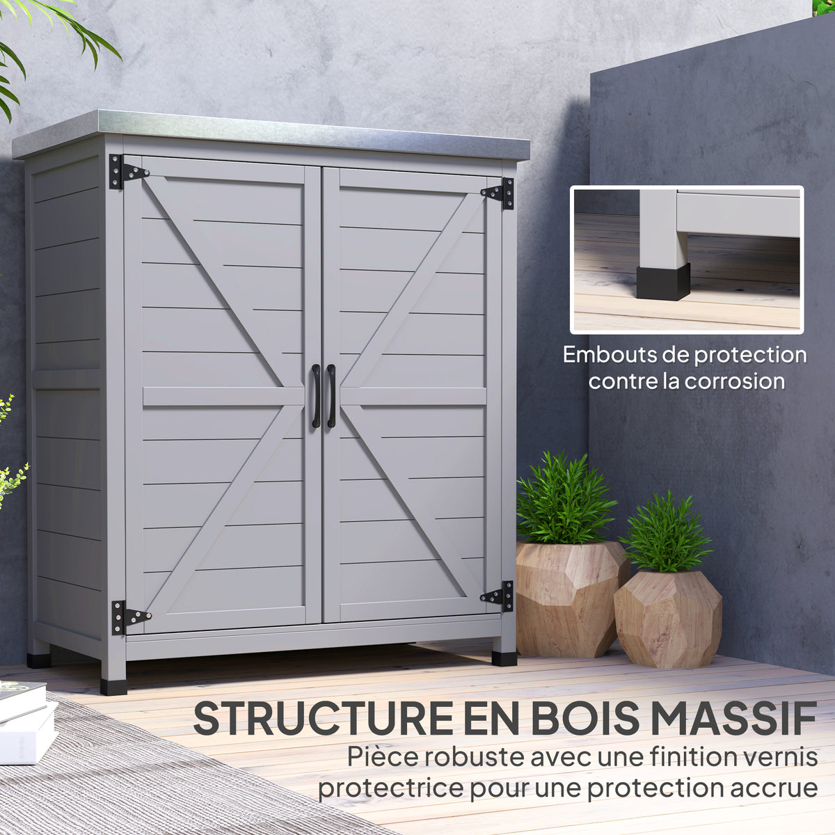 Armoire de jardin en Bois Extérieur, armoire de rangement de Jardin avec Plan de Travail acier galvanisé 79x43x92cm gris-6