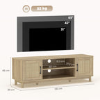 Meuble TV 135 cm, meuble télé pour téléviseur jusqu'à 65 pouces avec 2 portes en rotin, 2 compartiments ouverts, chêne-2