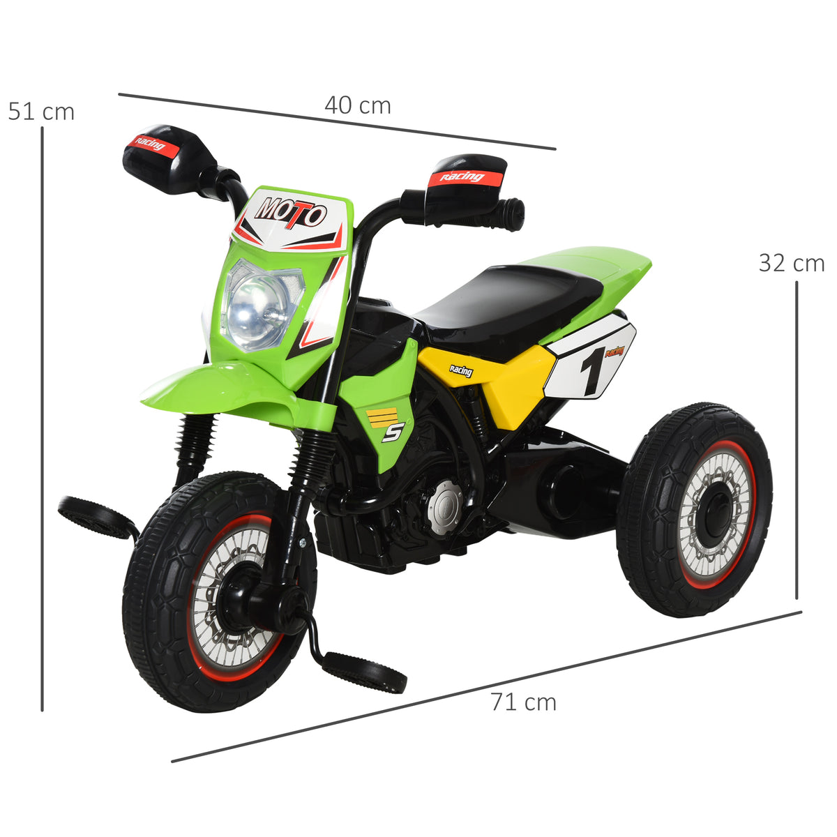 Tricycle Enfants Moto Cross Effets musicaux et Lumineux Coffre Rangement Vert-2