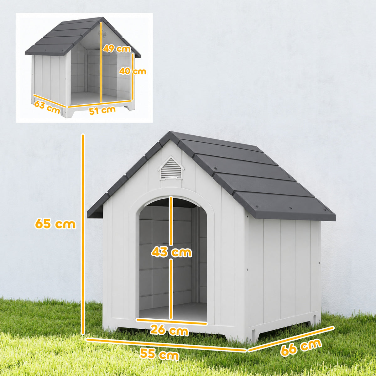 Niche pour chien extérieur, maison chien en polypropylène imperméable ventilé plancher surélevé 66x55x65cm gris clair-2