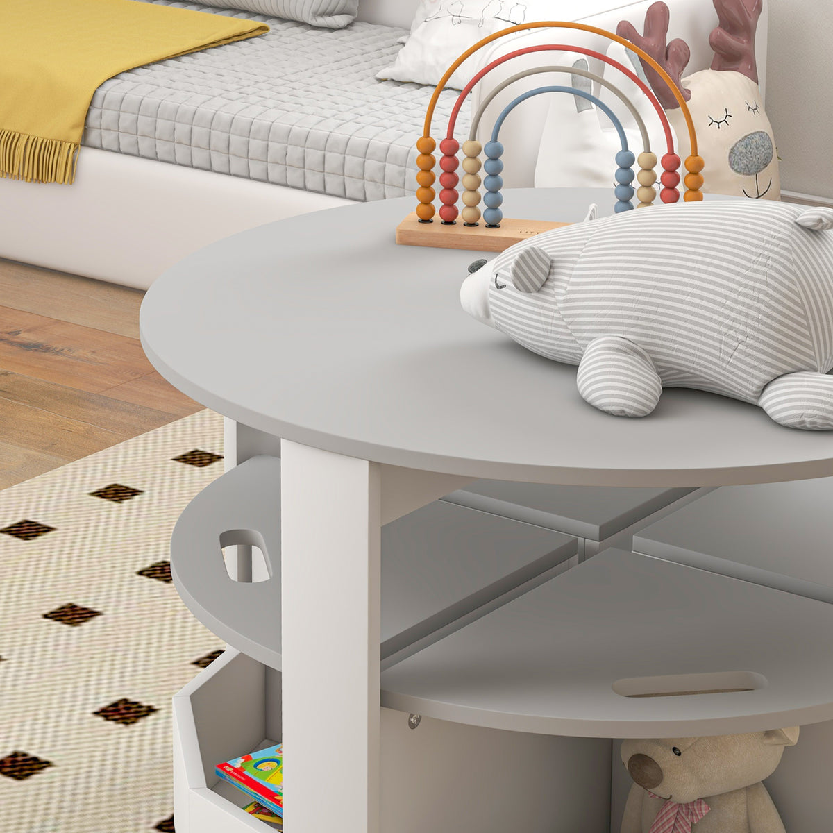Table Enfant avec 4 Chaises 5 Pièces avec Rangement, Cadeau pour Fille Garçon 3-8 Ans, Ø 78 x 49 cm, Gris-8