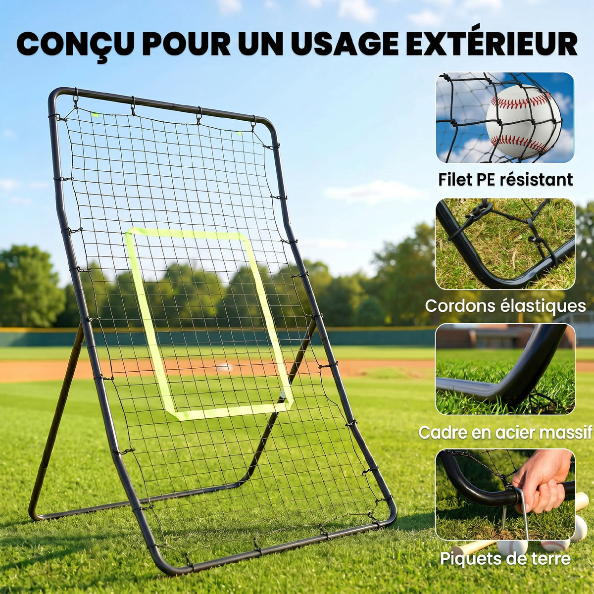 Filet de rebond de football 90L x 80l x 140H cm cible et sardines de fixation fournies noir vert-3