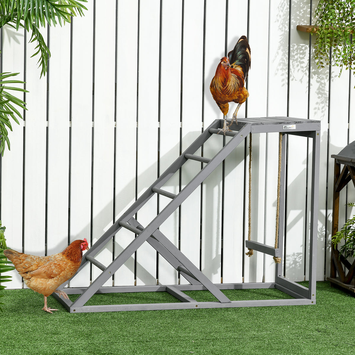 Perchoir en bois pour poule, aire de jeux en bois pour poules avec balançoire, échelle, plateforme, 96 x 40 x 71 cm, gris-9