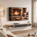 Meuble TV suspendu, meuble télé pour téléviseur jusqu'à 60 pouces, tiroir rabattable 2 étagères 140x24x16cm bois naturel-1