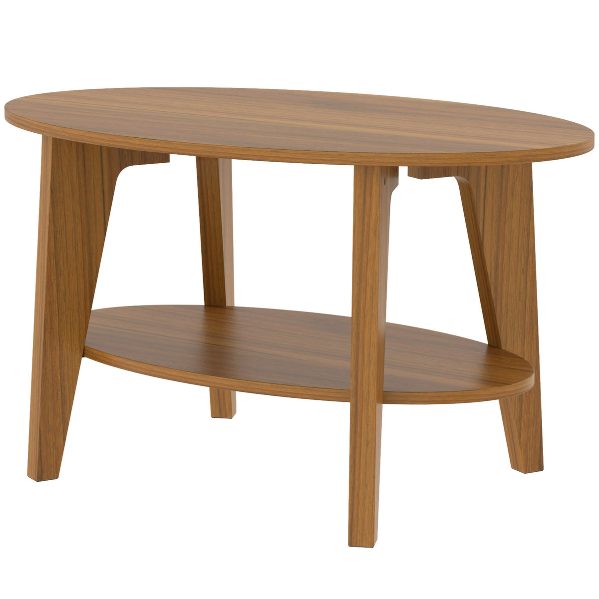 Table Basse Ovale à 2 Niveaux, Table de Salon Moderne avec Étagère Inférieure Ouverte, 80 x 50 x 45 cm, Chêne-0