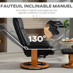 Fauteuil de relaxation inclinable avec repose-pied, pivotant, cadre en bois , revêtement synthétique noir-3