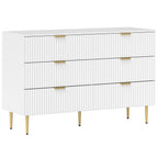 Commode 6 tiroirs commode chambre meuble de rangement moderne avec poignées et pieds dorés, 120 x 40 x 76,5 cm, blanc-0