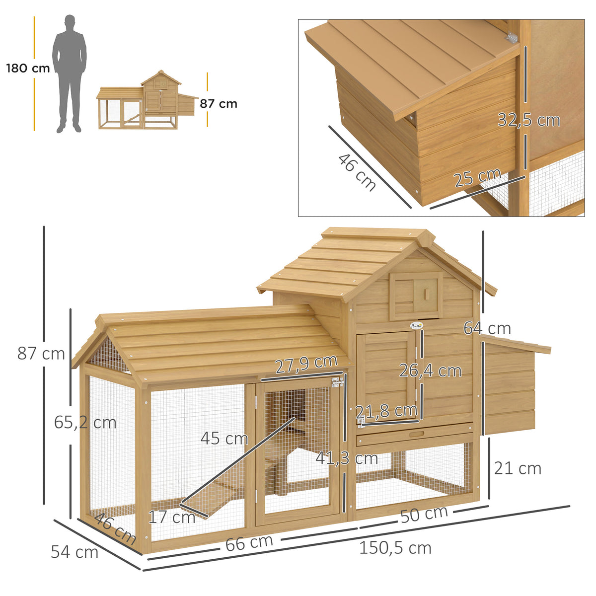 Petit poulailler cottage cage à poules sur pied dim. 151L x 54l x 87H cm multi-équipement bois massif de sapin-2